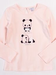 Лонгслив хлопковый для девочки сзади на пуговице цвет розовый принт панда рост 98 см 2-3 года OVS