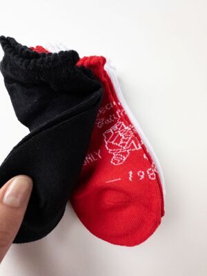 Носки для девочки хлопковые короткие комплект из 3-х пар цвет белый/красный/черный с принтом 31-34 (20-22 см) lupilu
