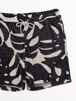 Шорты махровые мужские с утягивающим шнурком в поясе/карманами цвет черный/молочный с принтом размер L H&M