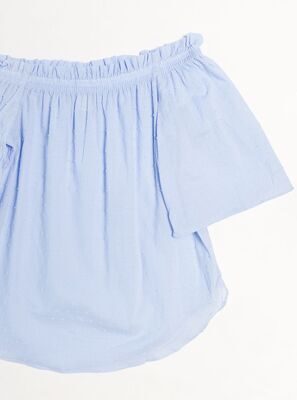 Блуза хлопковая женская с открытыми плечами цвет голубой размер EUR XS (rus 38-40) H&M