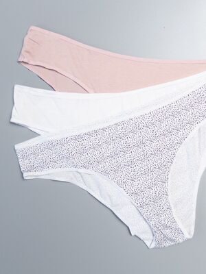 Трусы женские бикини комплект из 3 шт хлопковые цвет белый/розовый с принтом размер EUR 40/42 (rus 48-50) Primark