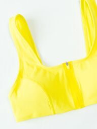 Топ спортивный женский со вставными чашками на молнии цвет кислотно-желтый размер EUR 42 (rus 48-50) H&M