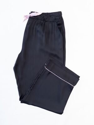 Брюки атласные женские с карманами цвет черный/светло-розовый размер EUR 46/48 (rus 52-56) Primark