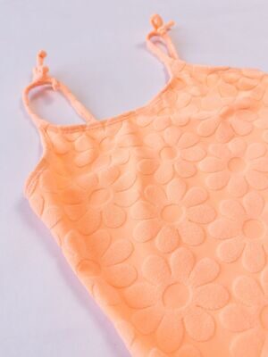 Купальник слитный трикотажный для девочки с махровыми элементами цвет неоново-оранжевый рост 146 см Primark