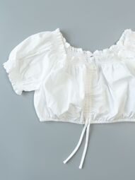 Топ из хлопчатобумажной ткани женский с драпировкой/открытыми плечами в талии на резинке цвет белый размер EUR 44 rus (44-48) H&M