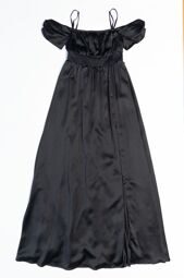 Платье длинное на подкладке с регулируемыми бретелями и разрезом (70 см) спереди в поясе резинка цвет черный размер EUR 38 (rus 44) NA-KD