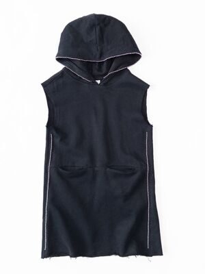 Платье трикотажное для девочки с карманами с бусинами/капюшоном с необработанным краем цвет черный рост 104 см OVS