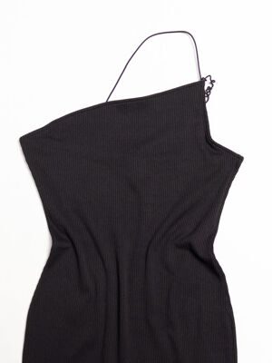 Платье из эластичного трикотажа женское в рубчик на одно плечо цвет черный размер EUR L ( rus 46-48) H&M