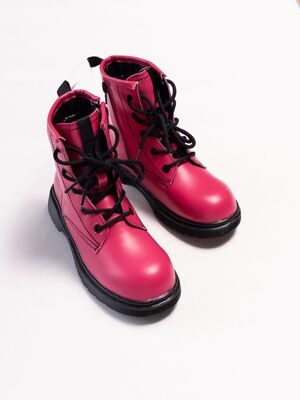 Ботинки демисезонные для девочки на шнурках/молнии материал верха искусственная кожа внутри на байке цвет малиновый размер обуви 31 длина стельки 19,5 см  OVS
