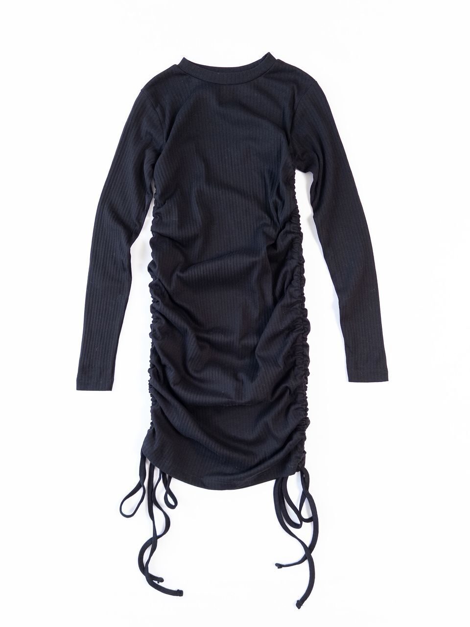 Платье в рубчик со сборками по бокам цвет черный размер EUR 34 (rus 40) MISSGUIDED