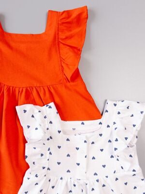 Платье хлопковое сзади на кнопках комплект из 2 шт цвет морковный/белый/сердечки на рост 80 см Cool Club