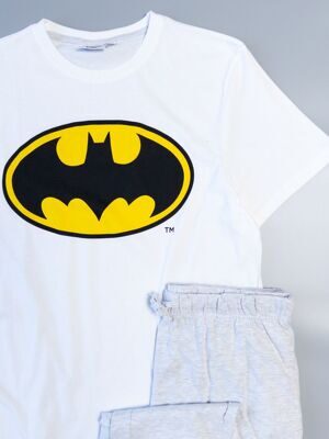 Комплект хлопковый мужской футболка + брюки с утягивающим шнурком/карманами цвет белый/светло-серый принт BATMAN размер M  Primark