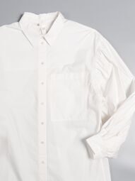 Платье-рубашка из хлопчатобумажной ткани женское на пуговицах с карманом со спущенными плечами рукава фонарики цвет белый размер EUR XS ( rus 40-44) H&M