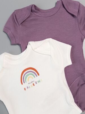 Боди хлопковое для девочки на кнопках цвет молочный/фиолетовый принт радуга на 3.4 кг Primark